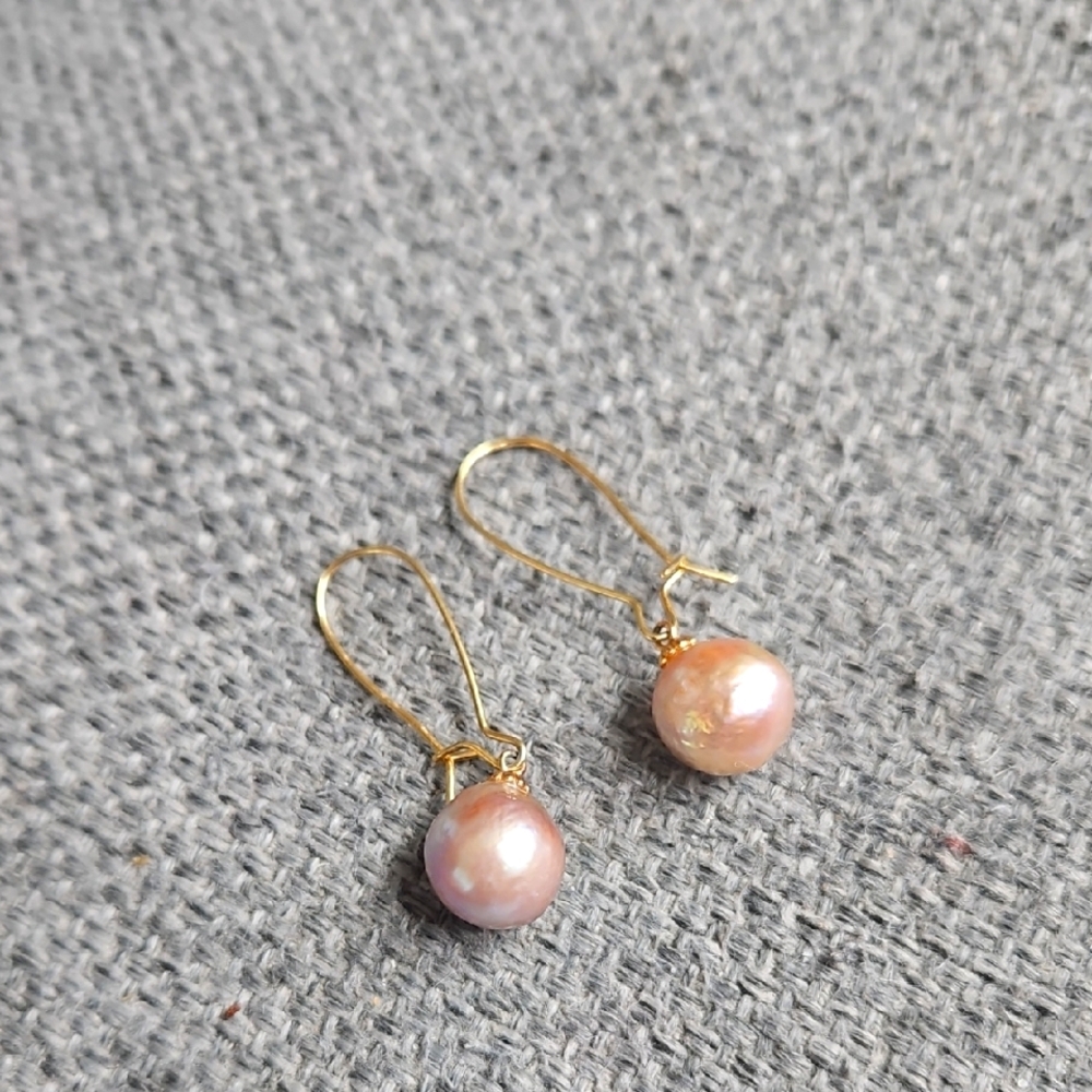 Elegant GOLD Filled  with Pink Pearl Drop Earrings